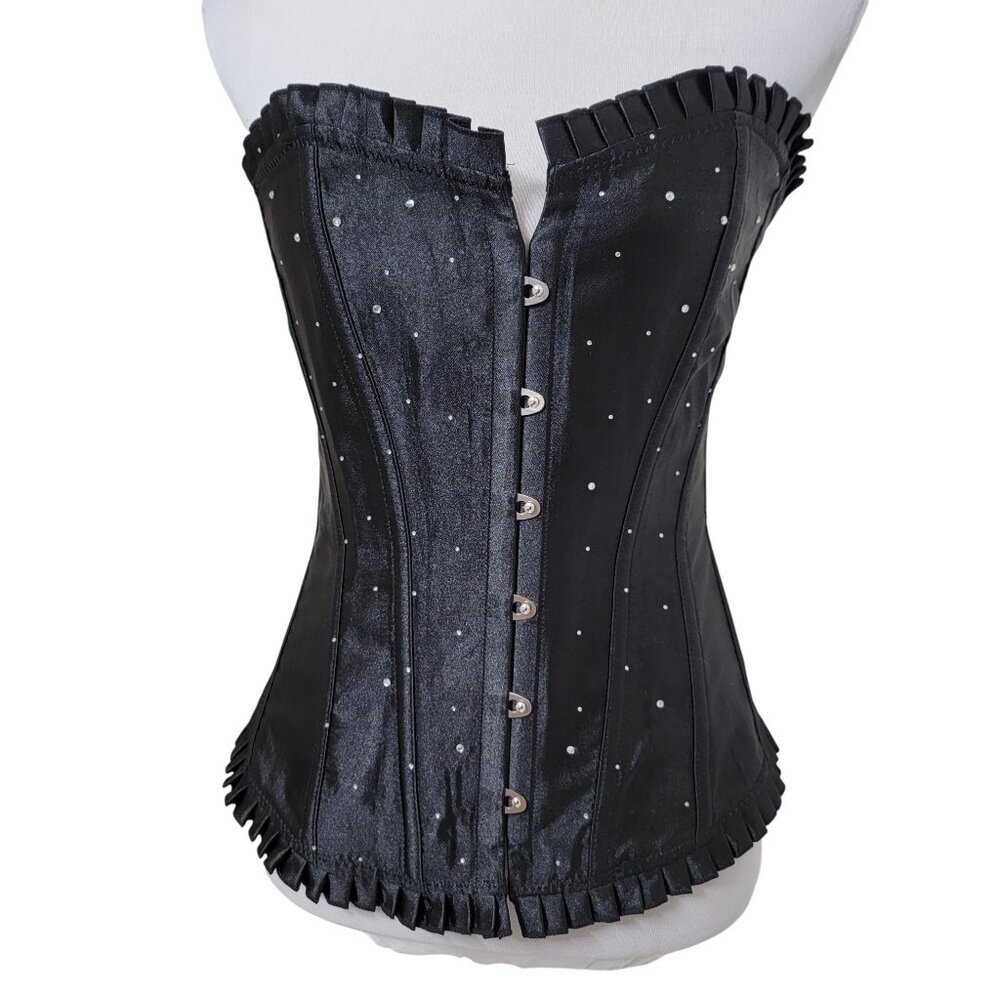 Black Size M Satin Corset Rhinestone Lingerie Bustier Body Shaper Top